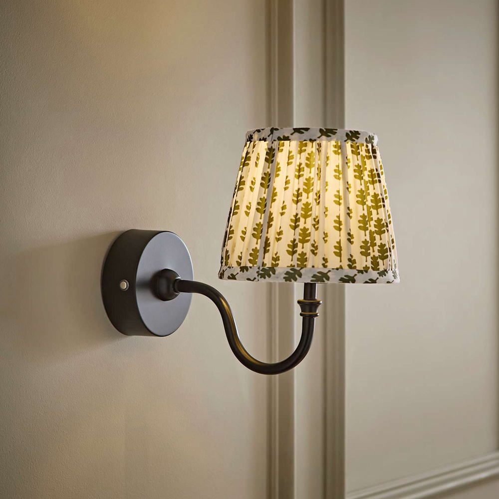 ValueLights Lowe Green Ditsy Floral Pleated Shade Black Rechargeable Wall Light with Bulb Image 6