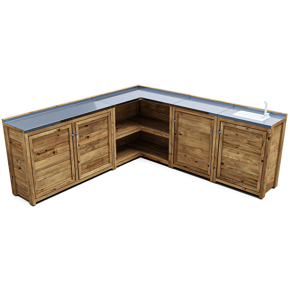 Dunster House 4 Door 2 Shelf Garden Kitchen Right Hand Sink Unit III with Stainless Steel Countertop Image 1