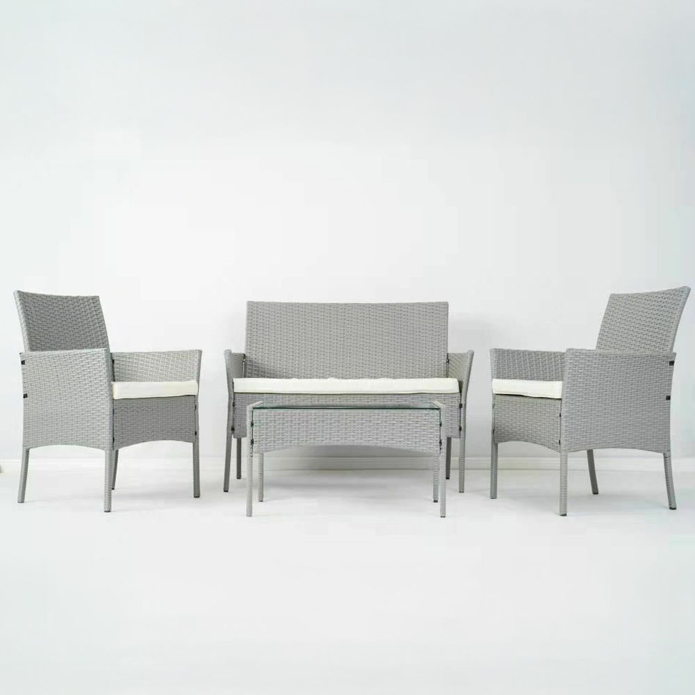 Roger 4 Seater Grey Rattan Outdoor Sofa Set with Table and Seat Cushions Image 2