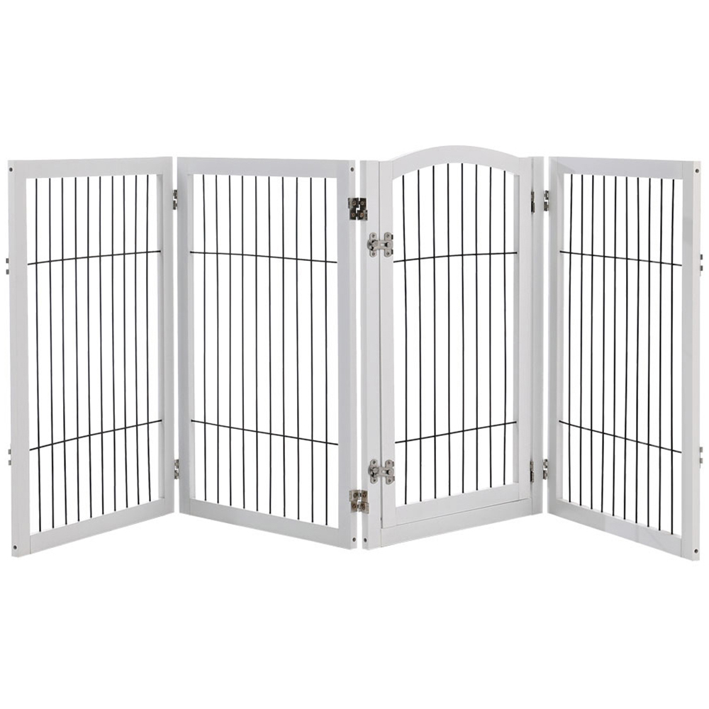 H&O Direct 4 Panel White Freestanding Wooden Foldable Pet Playpen Image 1