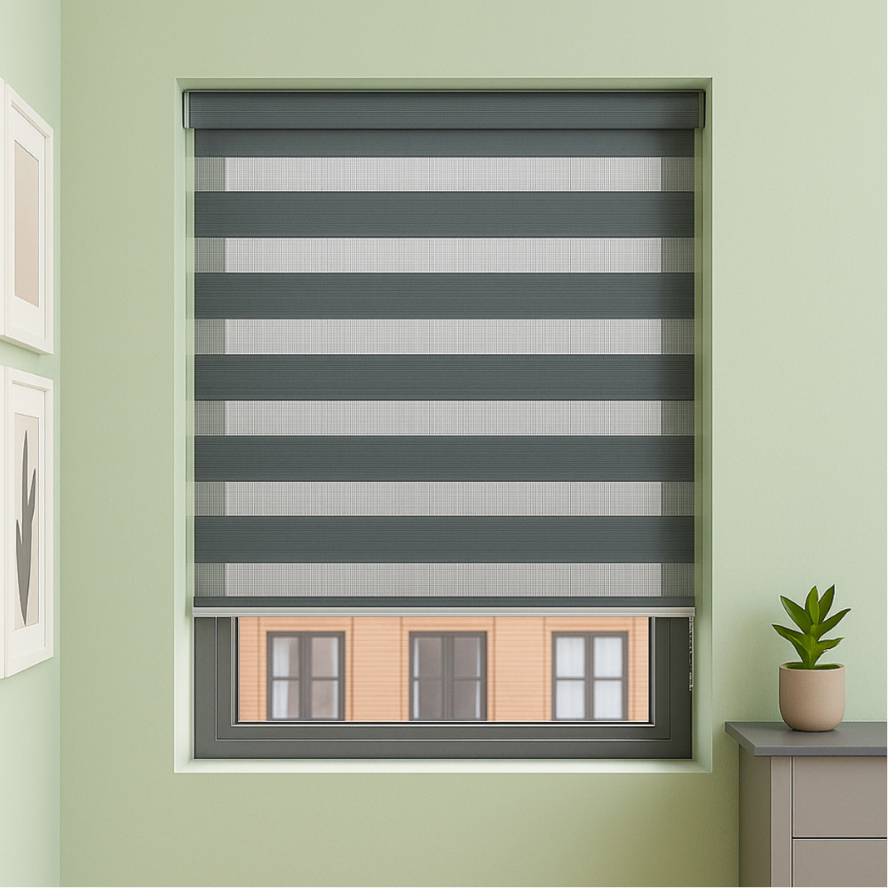 New Edge Blinds Slate Grey Day and Night Zebra Roller Blind 105cm Image 5