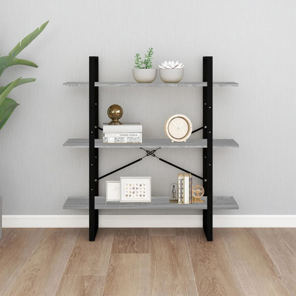 vidaXL 3 Shelf Grey Sonoma Industrial Style Bookcase Image 6