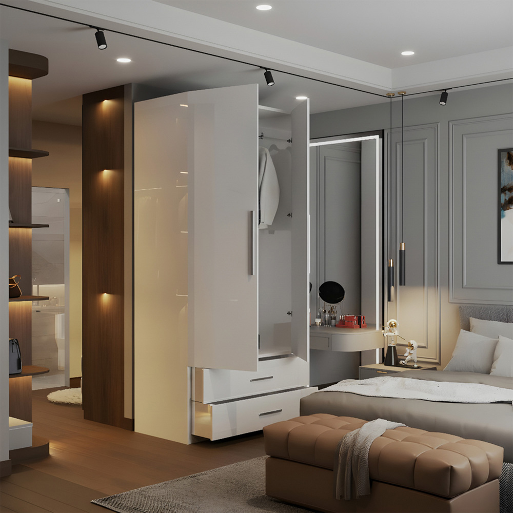 M N Furniture Glossera 2 Door 2 Drawer White High Gloss Mirrored Wardrobe 80cm Image 3