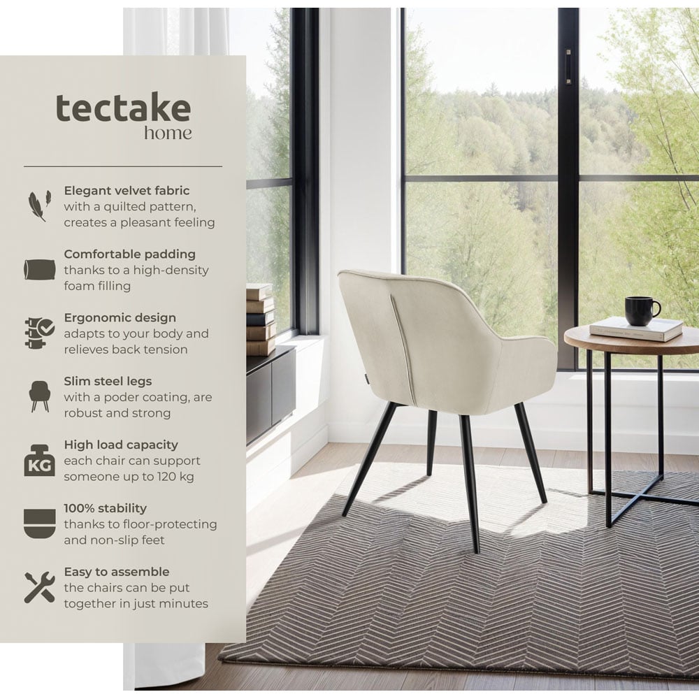 tectake Marilyn Cream and Black Quilted Velvet Continuous Backrest Chair Image 6