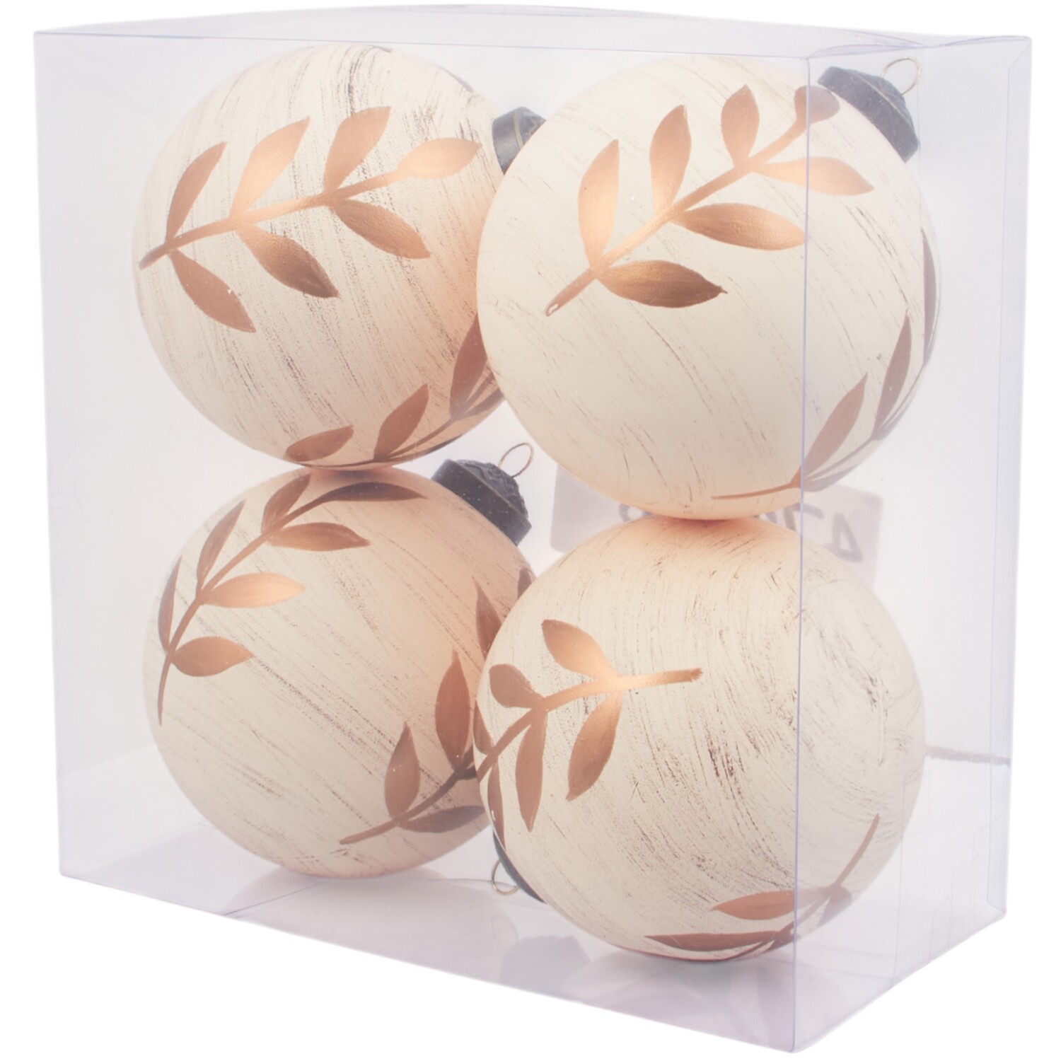 Pack of 4 Rustic Leaf Baubles Neutral Image 2