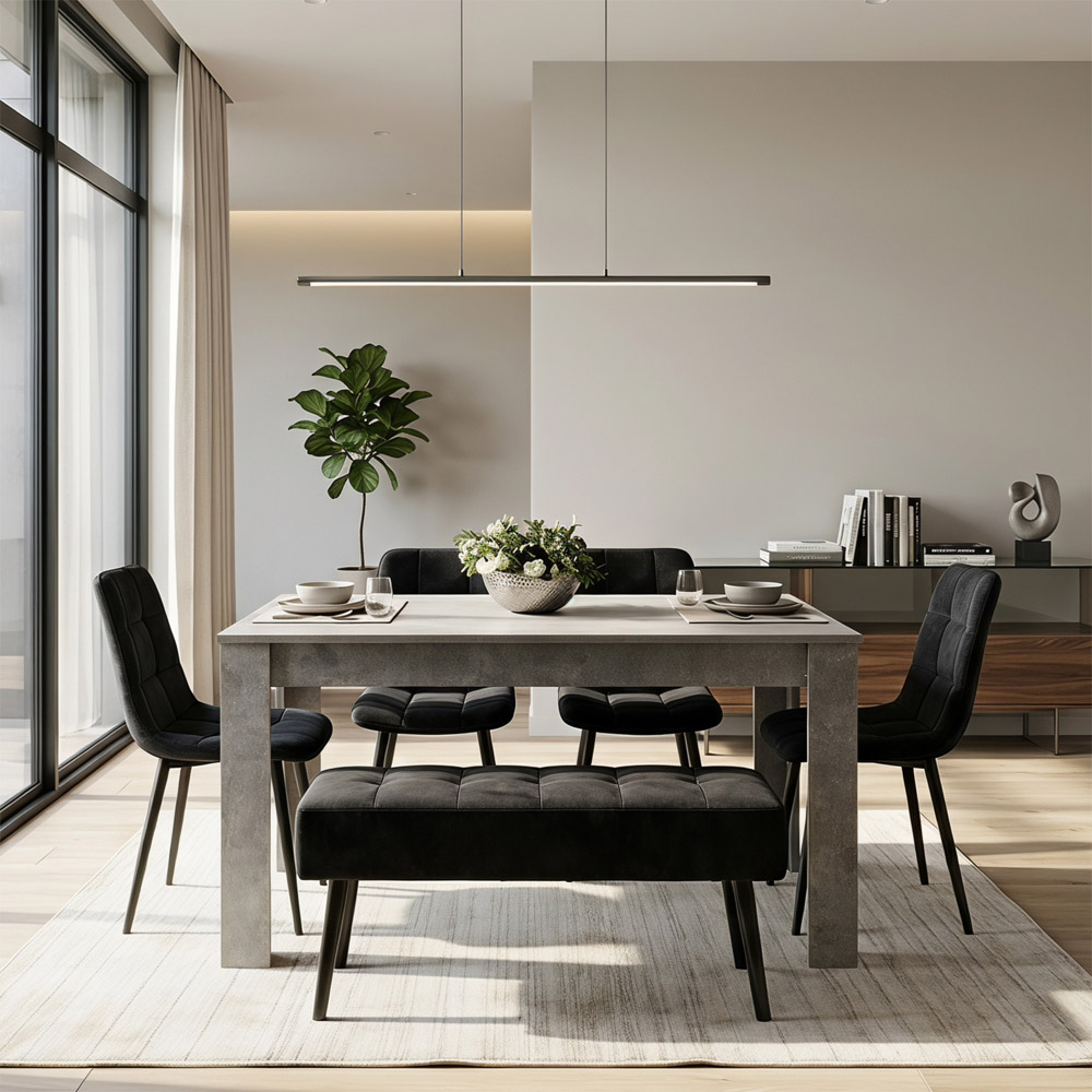 Kosy Koala 6 Seater Velvet Dining Set with Bench Stone Grey and Black Image 2