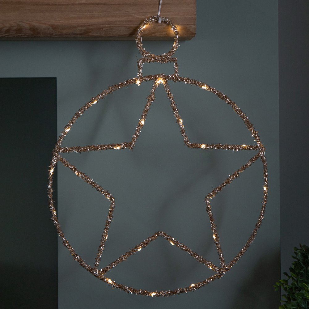 Samuel Alexander Warm White Twinkling LED Light Up Gold Star Ball Hanging Christmas Decoration Image 4