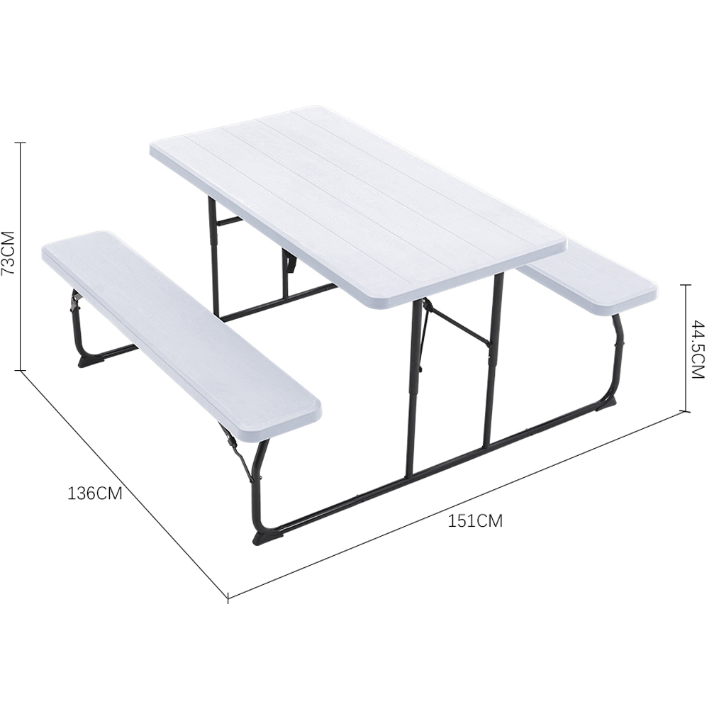 Living and Home Foldable 3 Seater White Picnic Table and Bench Set Image 8