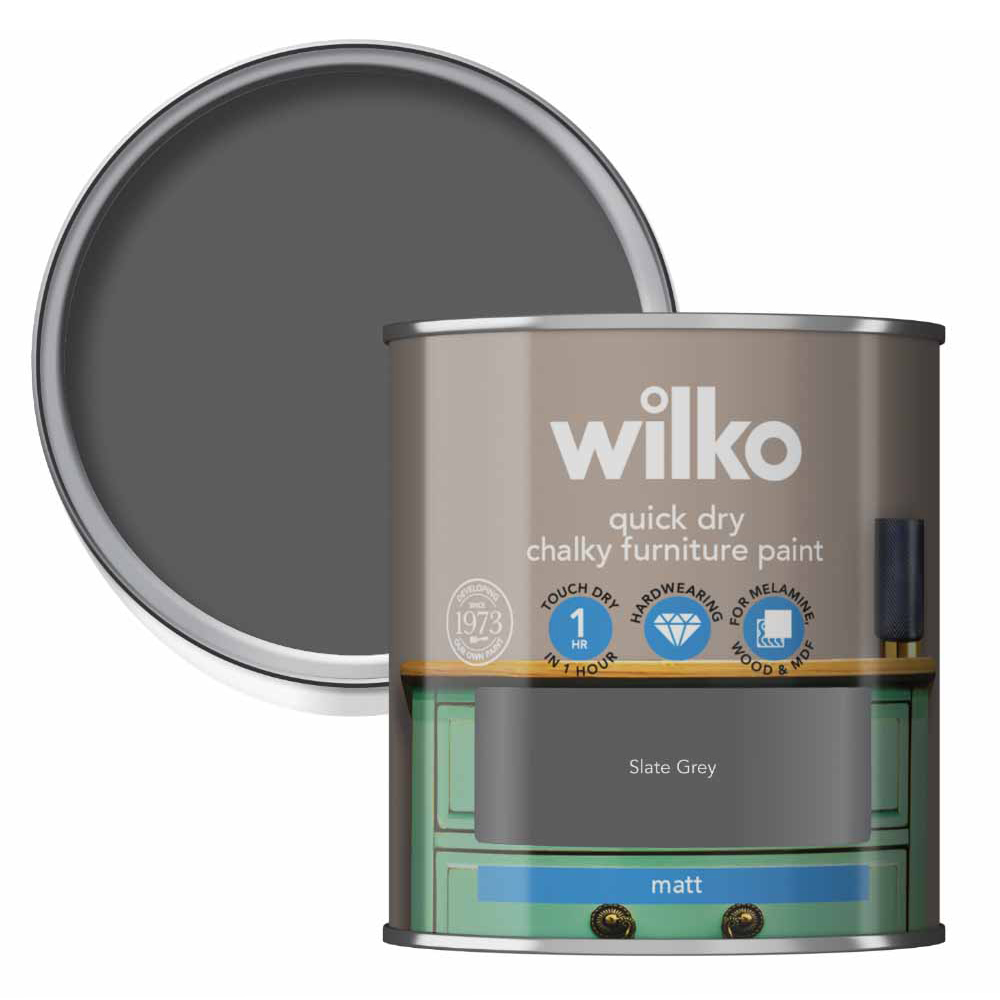 Wilko Quick Dry Chalky Paint Slate Grey 250ml Image 1