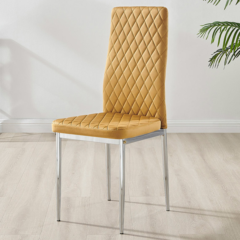 Furniturebox Valera Set of 4 Mustard Yellow and Chrome Velvet Dining Chair Image 1