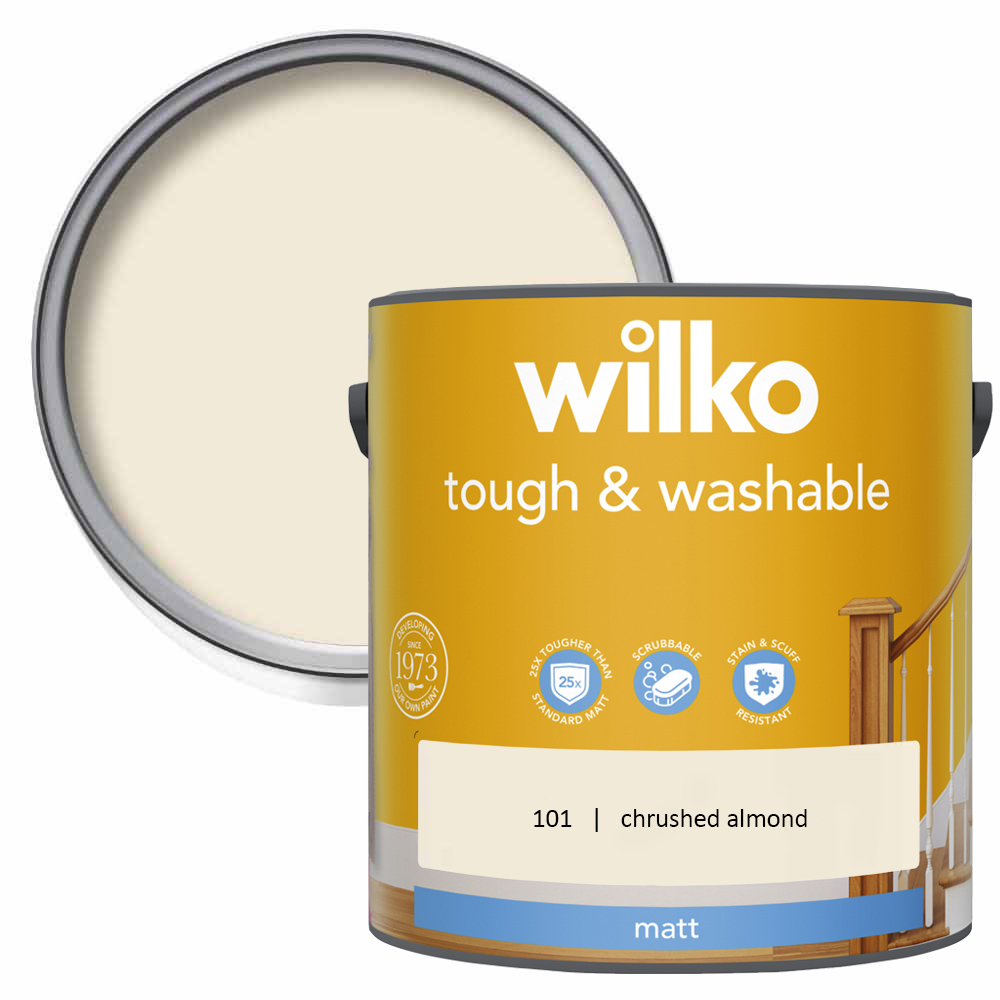 Wilko Tough & Washable Crushed Almond Matt Emulsion Paint 2.5L Image 1
