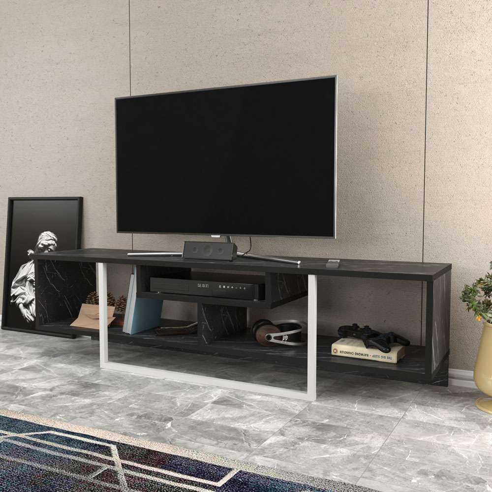 Decorotika Asal 3 Shelf Black Marble Effect and White TV Unit Image 5