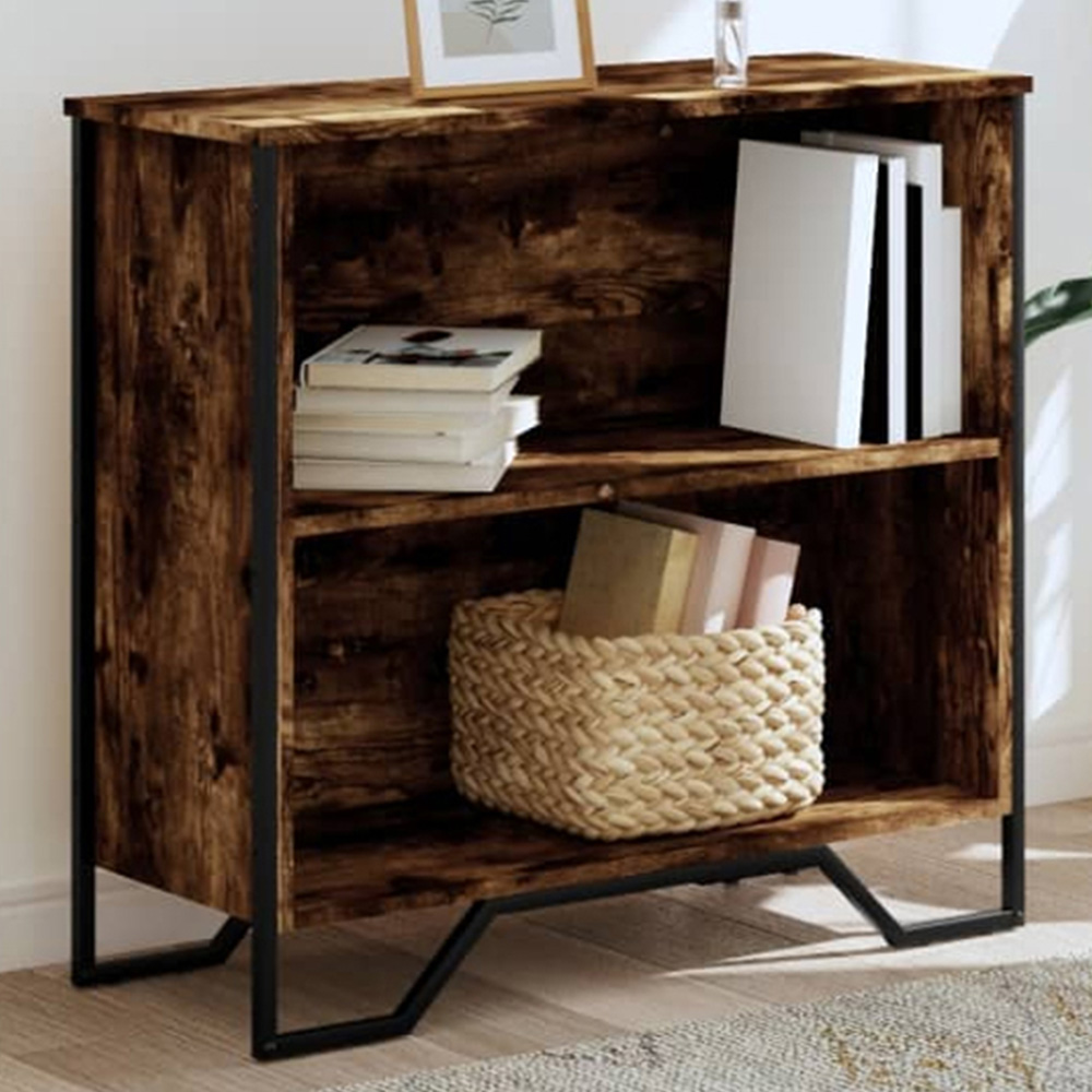 vidaXL 2 Shelf Smoked Oak Small Bookcase Image 1