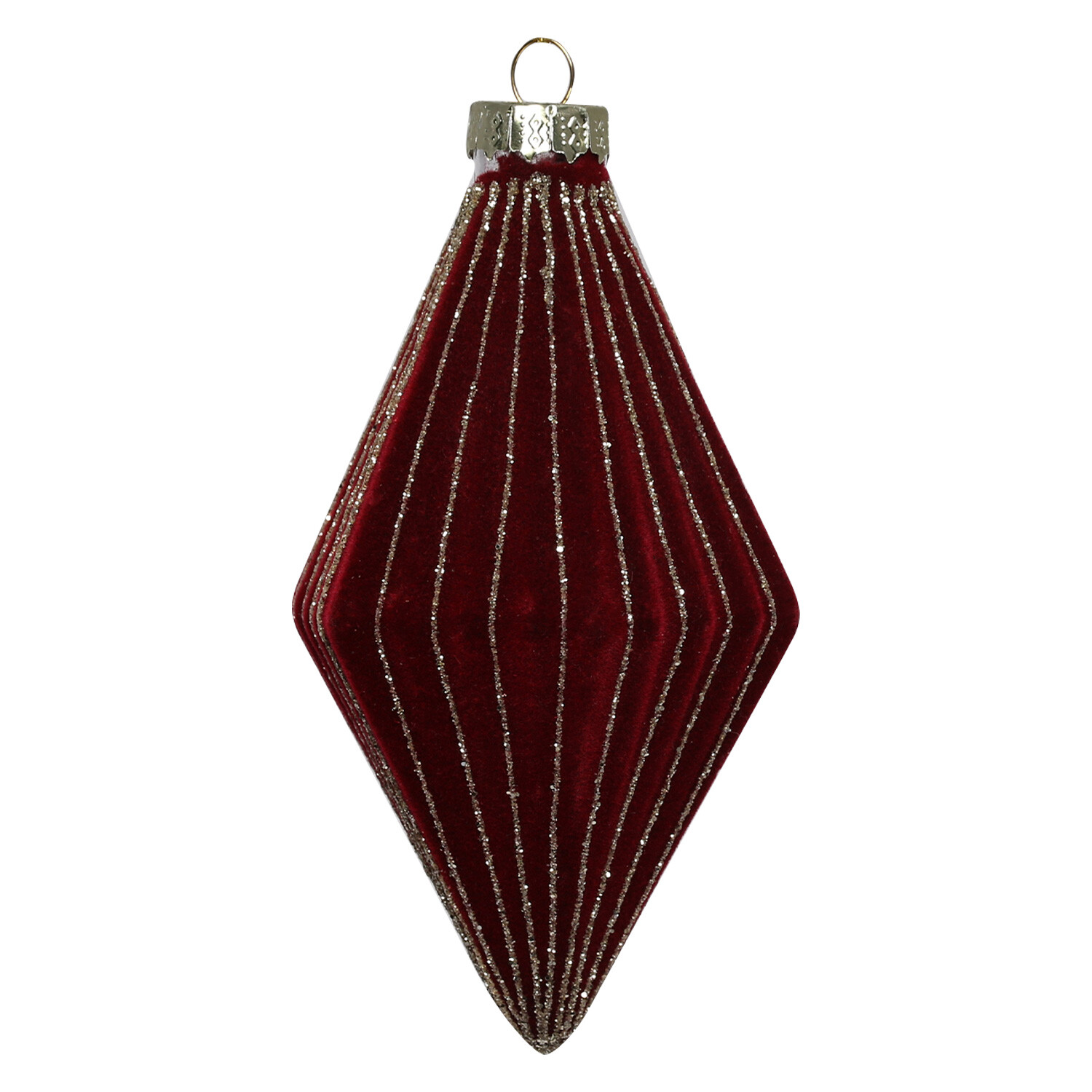 Burgundy Flocked Glitter Ridged Droplet Decoration Image 2
