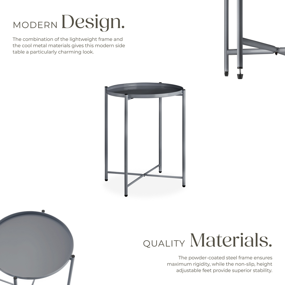 tectake Chester Dark Grey Round Bedside Table Image 4