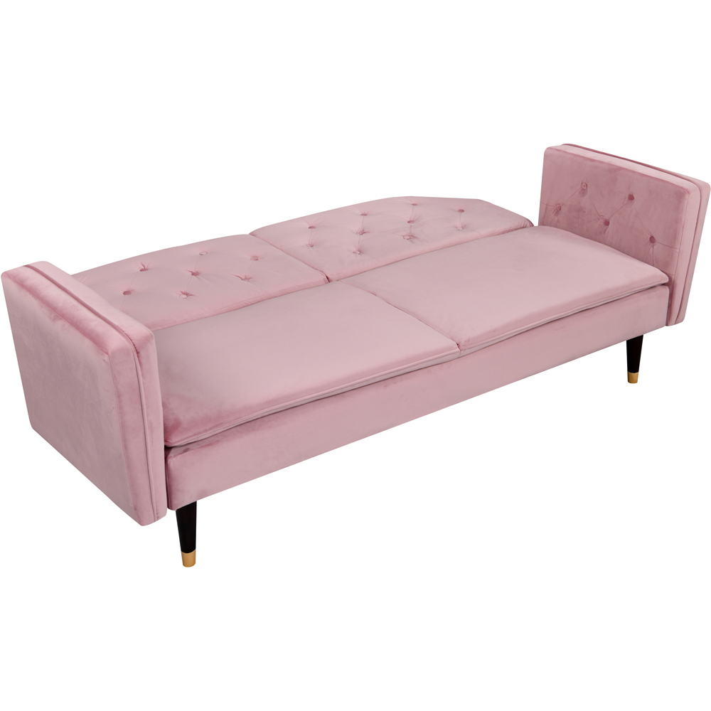 Comfy Living 3 Seater Pink and Gold Plush Velvet Tufted Sofa Bed Image 4