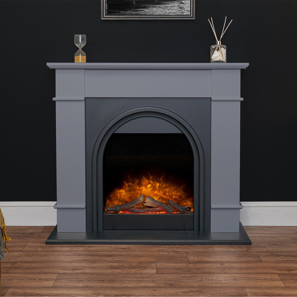 Adam Chesterfield Grey and Charcoal Grey Electric Fireplace Suite 44 inch Image 7
