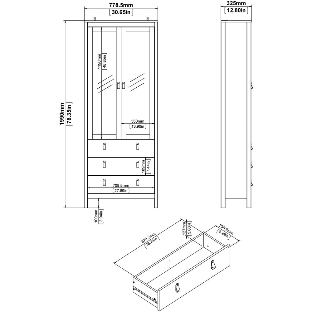 Florence Barcelona 2 Door 3 Drawer White Display Cabinet Image 8