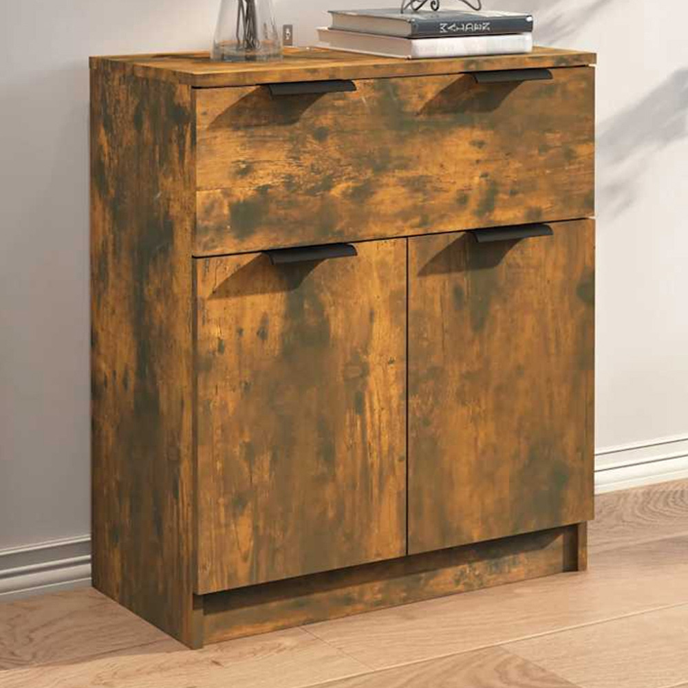 vidaXL 2 Door Single Drawer Smoked Oak Sideboard Image 1
