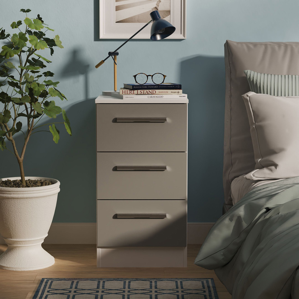 Crowndale Contrast 3 Drawer Dusk Grey and White Bedside Cabinet Ready Assembled Image 7