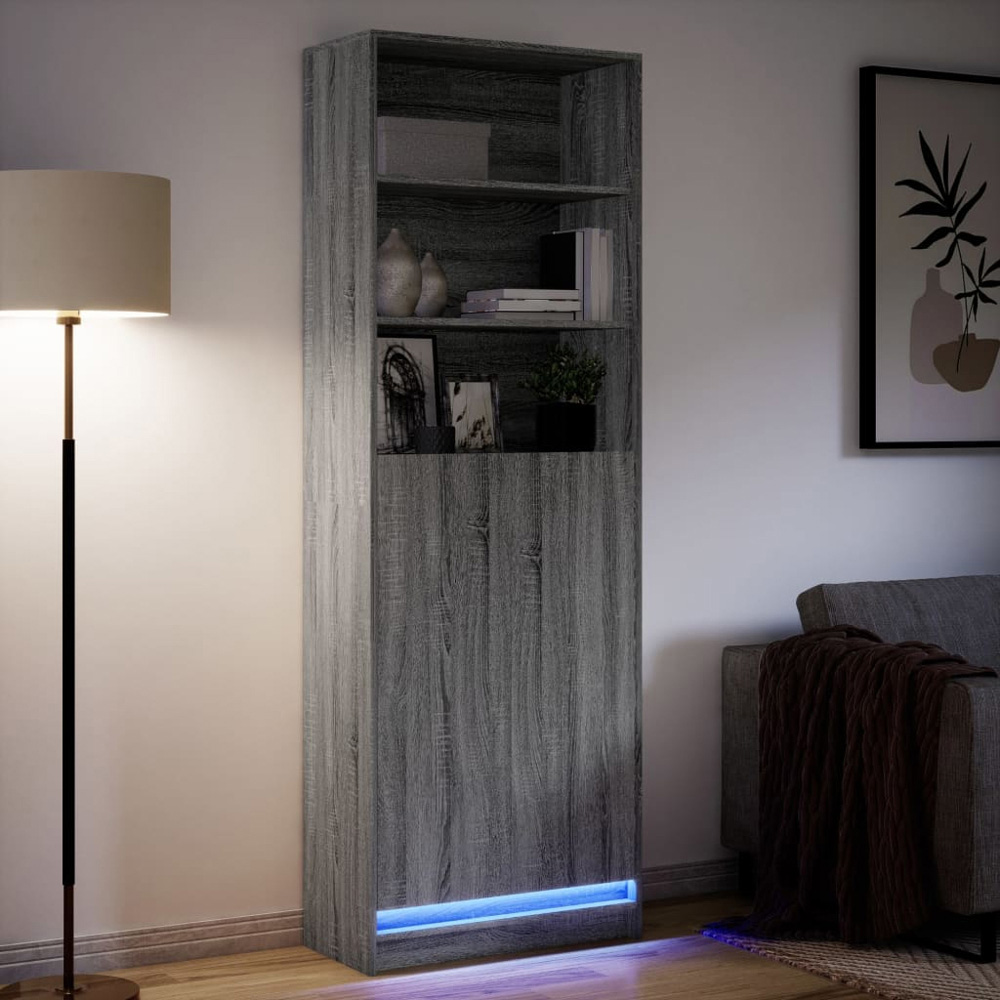 vidaXL 2 Door 3 Shelf Grey Sonoma Highboard with RGB LED Light Image 4