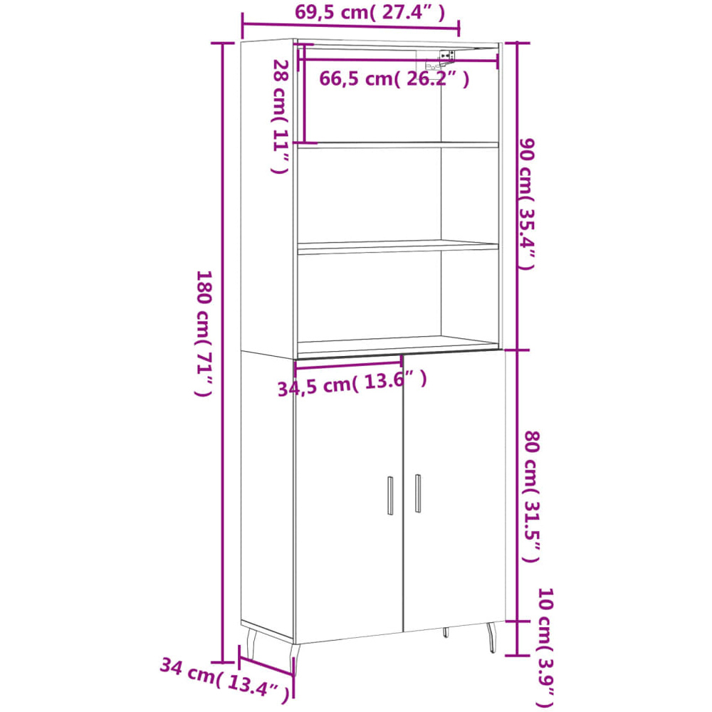 vidaXL 2 Door 3 Open Shelf White Highboard Image 6