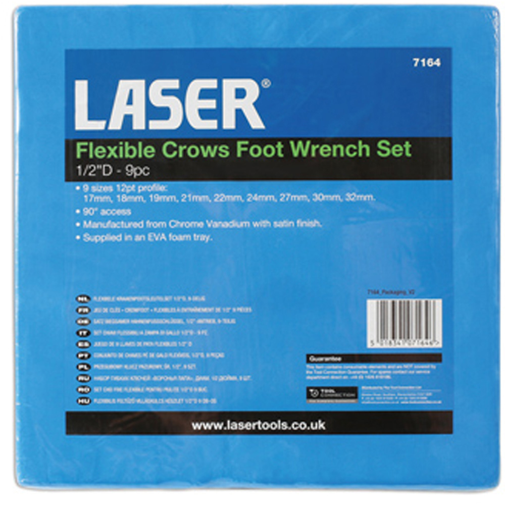 Laser 7164 9 Piece 1/2 inch D Flexible Crows Foot Wrench Set Image 9