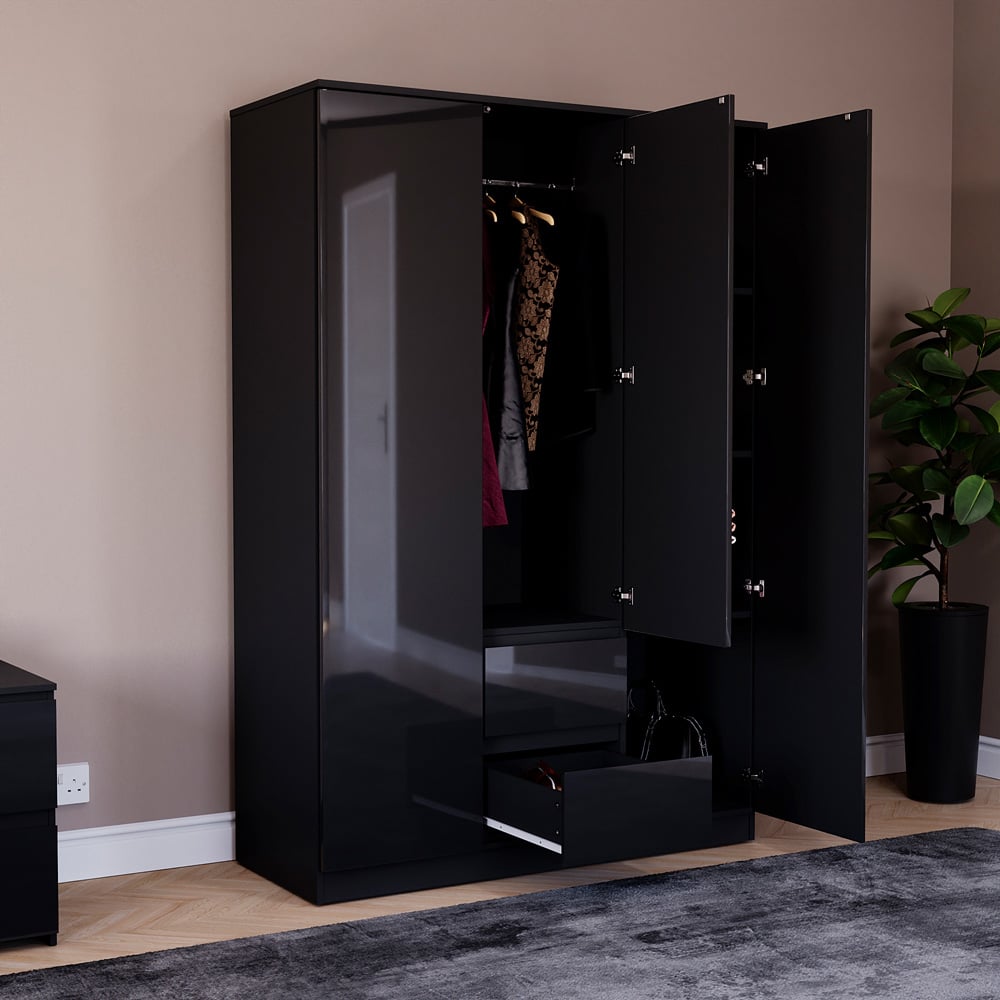 Vida Designs Glinton 3 Door 2 Drawer Black Wardrobe Image 6