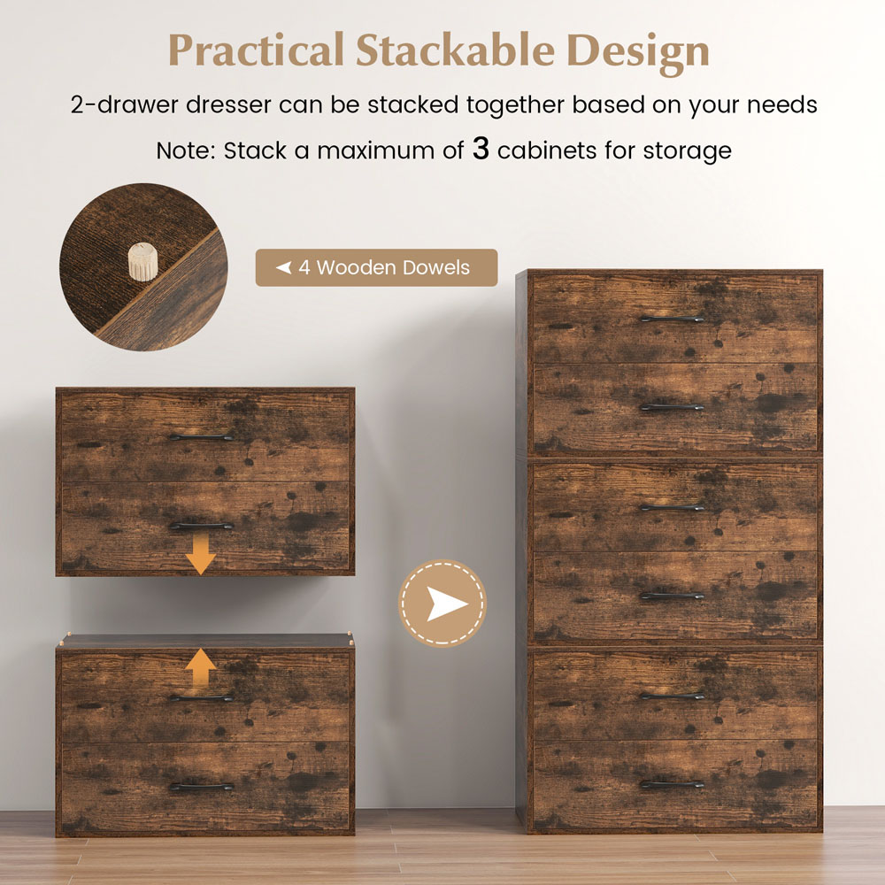 Costway 2 Drawer Rustic Brown Stackable Dresser Image 9