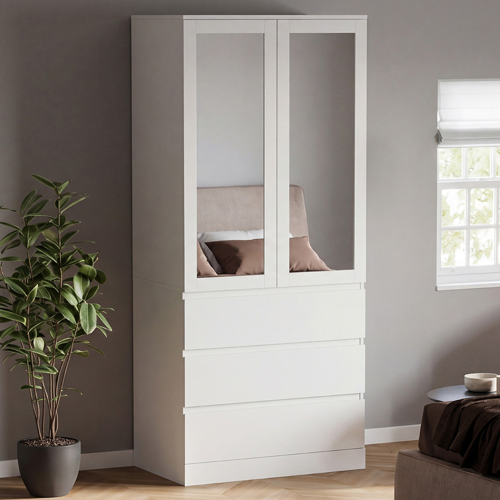 VIDA DESIGNS Denver 2 Door 3 Drawer White Mirrored Wardrobe Image 1