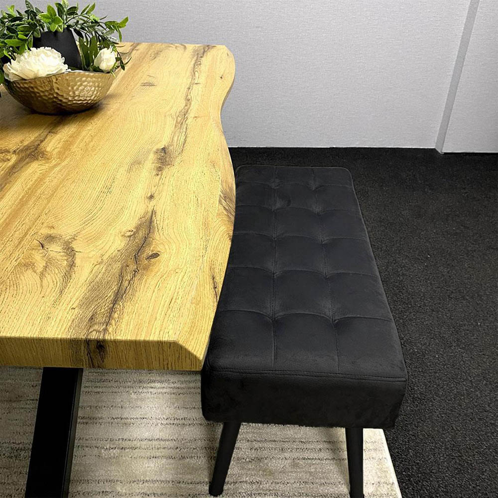 Portland 4 Seater Velvet Wooden Dining Set with Bench Brown Grey and Black Image 2