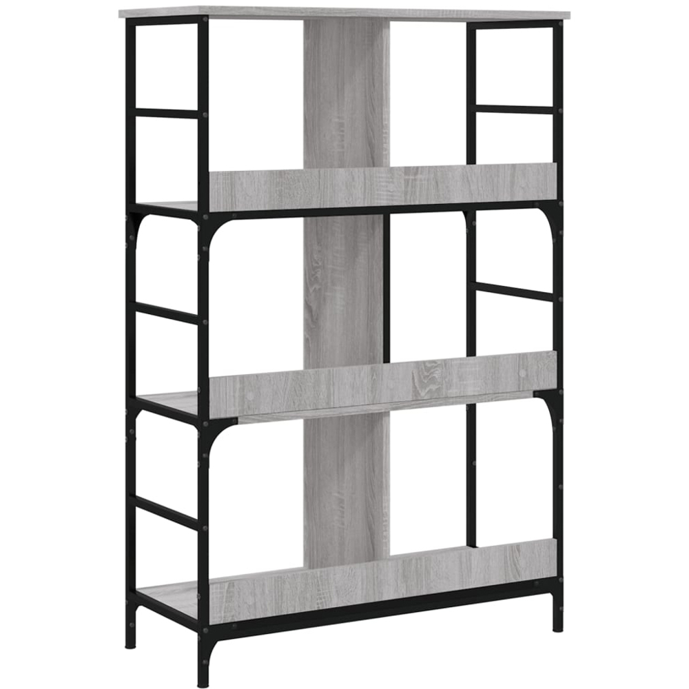 vidaXL 6 Shelf Grey Sonoma and Black Wood and Steel Wide Bookcase Image 6