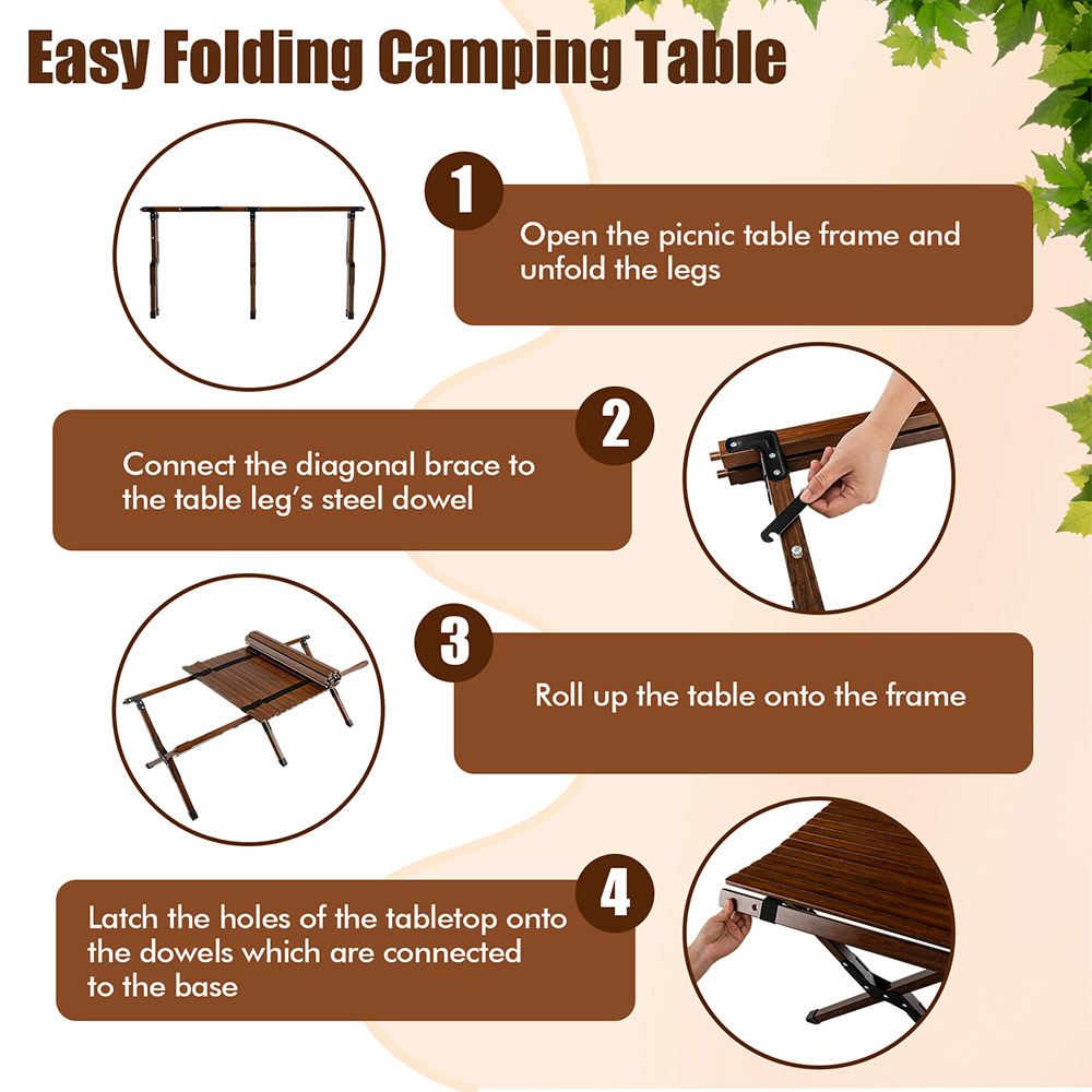Costway Coffee Folding Camping Table with Carry Bag Image 8