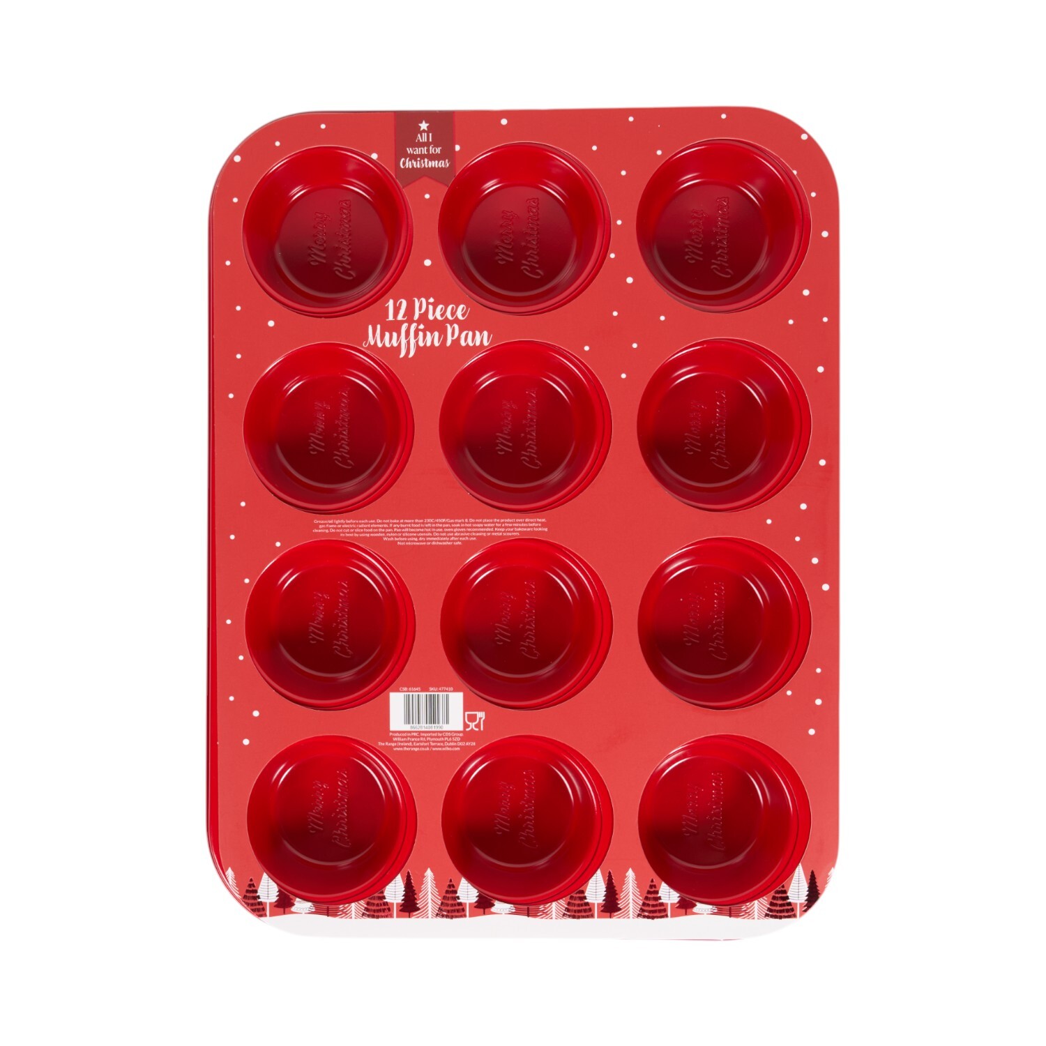 12 Cup Merry Christmas Muffin Pan Red Image 1