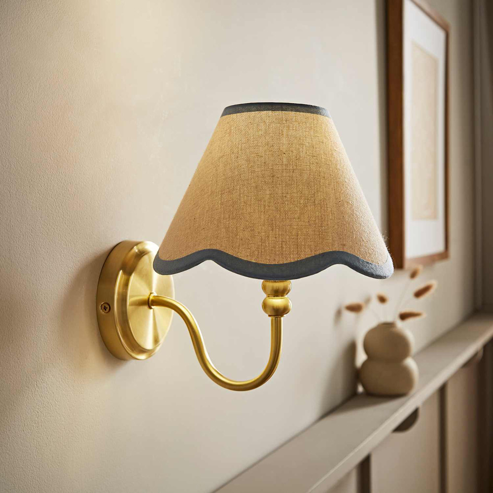 ValueLights Binky Blue Trim Scallop Shade Gold Rechargeable Wall Light with Bulb 2 Pack Image 2
