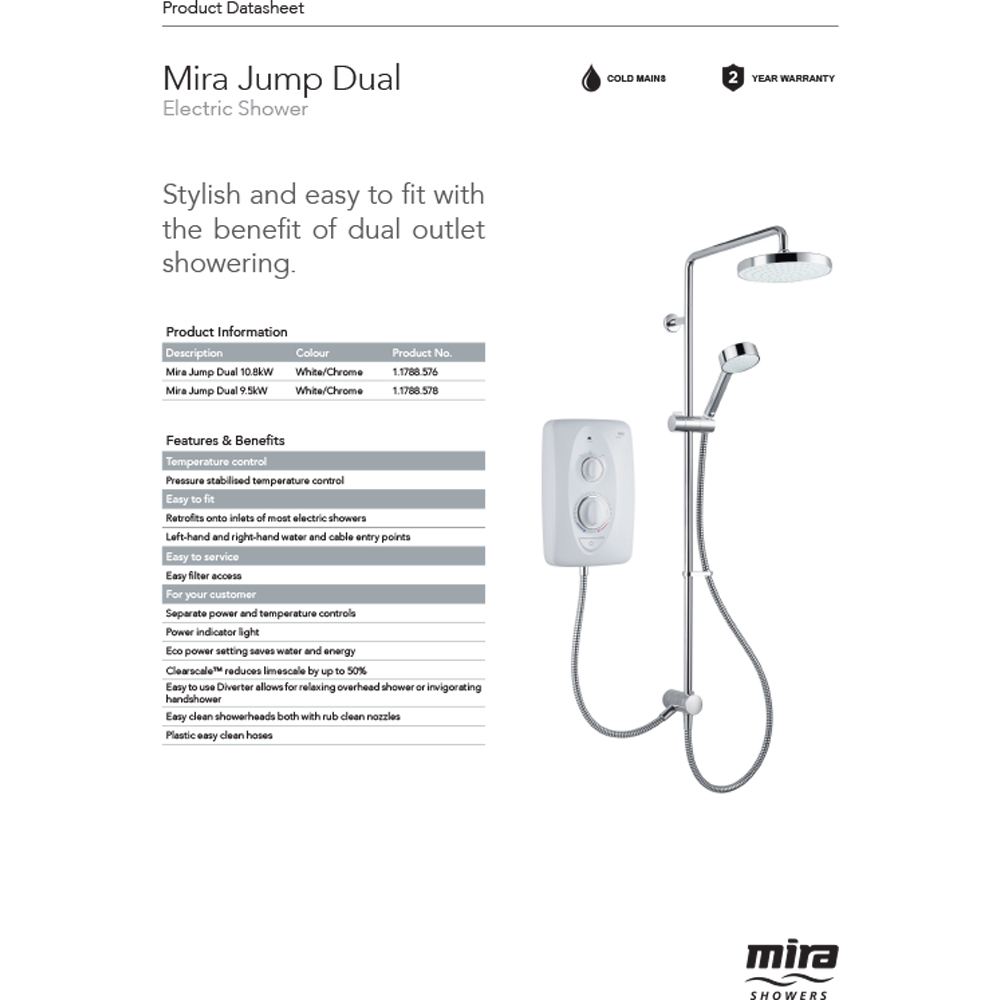Mira Jump White and Chrome Dual Outlet Electric Shower 9.5kW Image 3