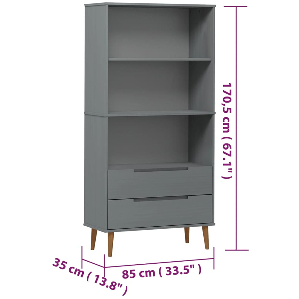 vidaXL 2 Drawer 3 Shelf Grey Pine Wood Bookcase Image 9