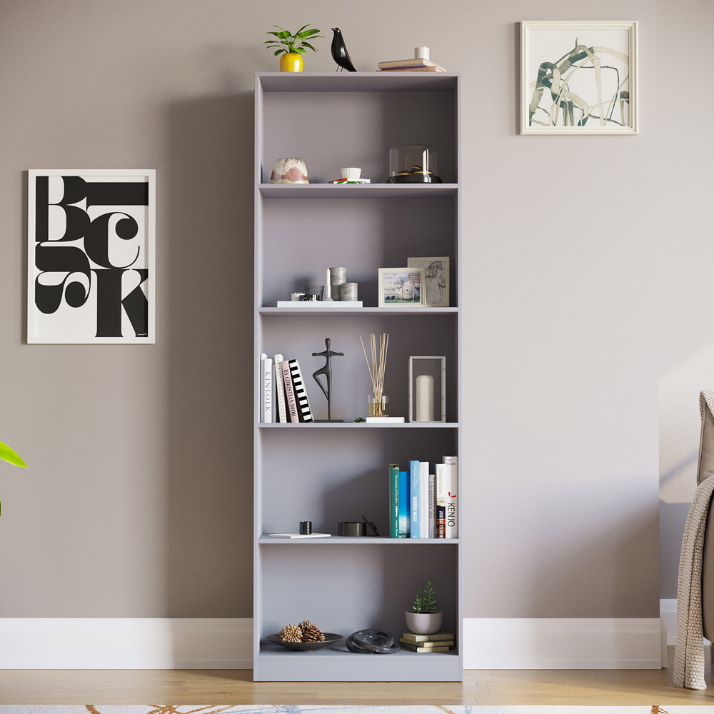 Vida Designs Cambridge 5 Shelf Grey XL Bookcase Image 3