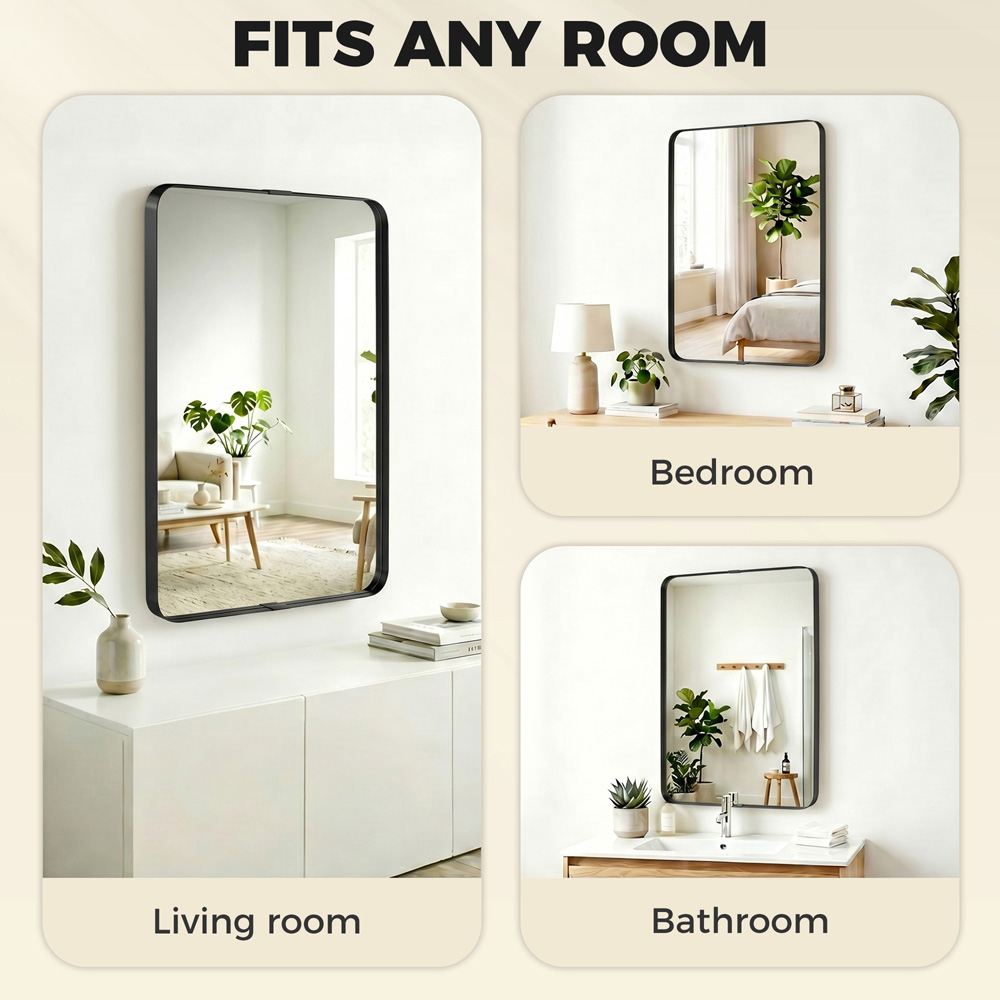 HOMCOM Black Wall Mounted Rectangular Wall Mirror 90 x 60cm Image 6