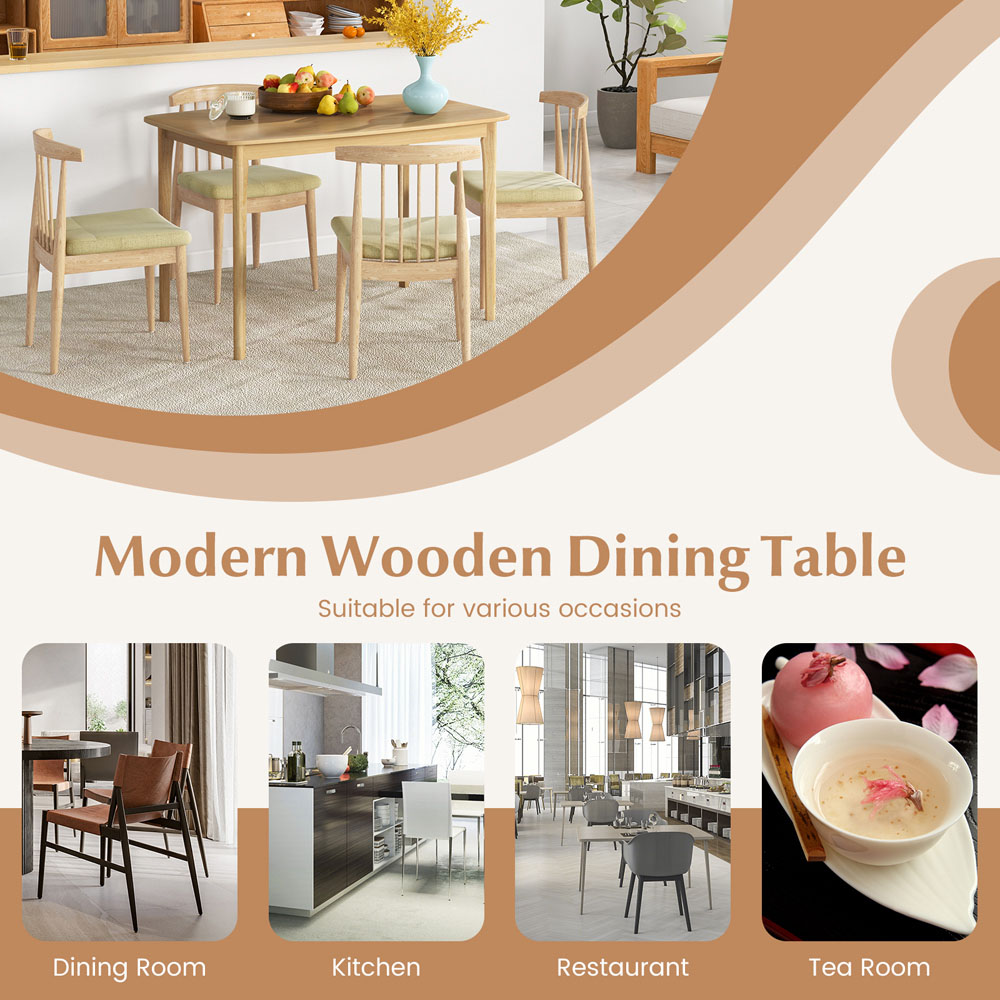 Costway 4 Seater Wooden Dining Table with Rubberwood Legs Natural Image 4