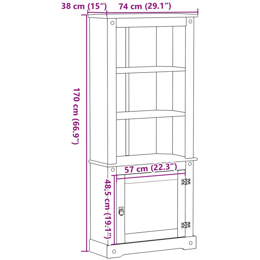 vidaXL Single Door 3 Shelf Honey Wax Solid Pine Wood Highboard Image 9