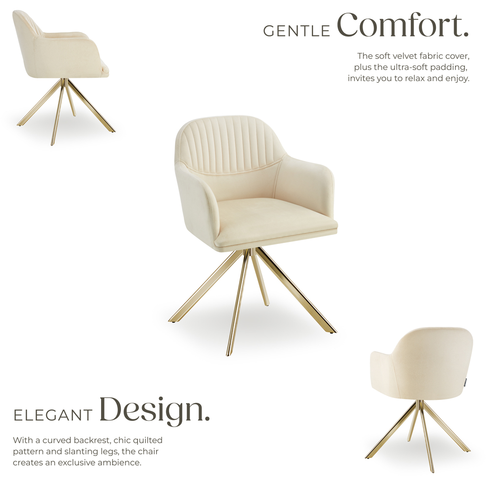 tectake Lona Cream and Gold Velvet Fabric Swivel Accent Chair Image 3
