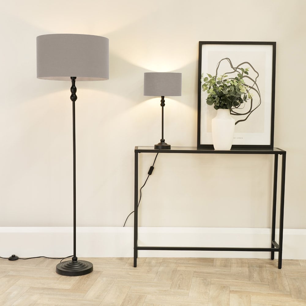 ValueLights Maggie Grey and Black Drum Shade Candlestick LED Table Lamp Image 5