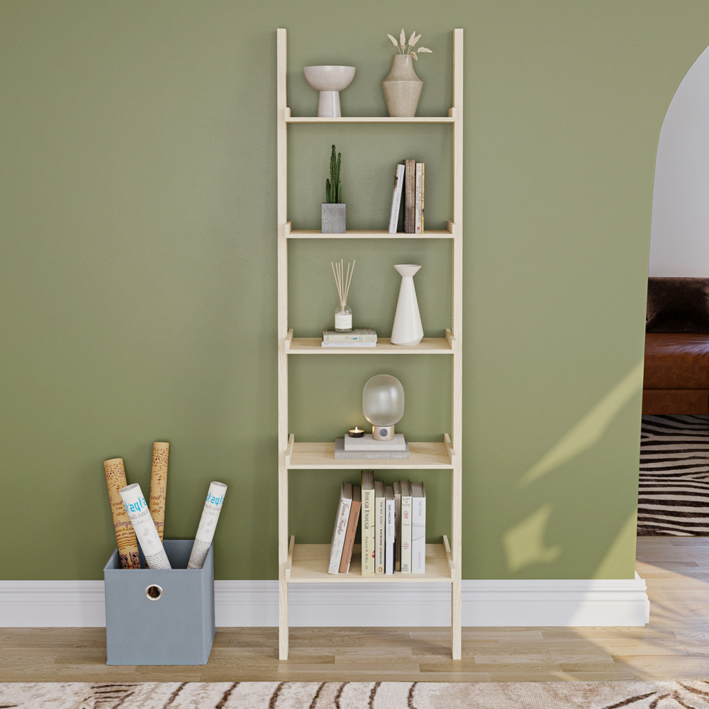 Vida Designs York 5 Shelf Pine Ladder Bookcase Image 3