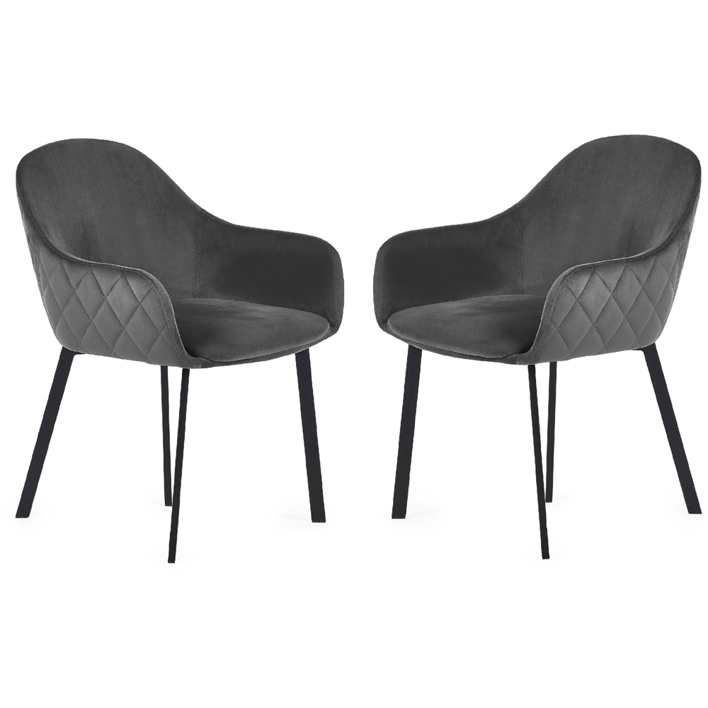 Julian Bowen Lima Set of 2 Grey Velvet Diamond Stitch Dining Chair Image 2