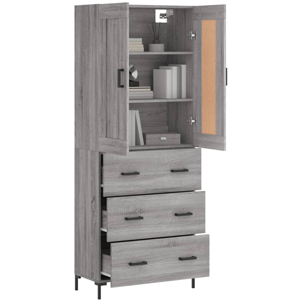 vidaXL 2 Door 3 Drawer Grey Sonoma Highboard with Metal Legs Image 3