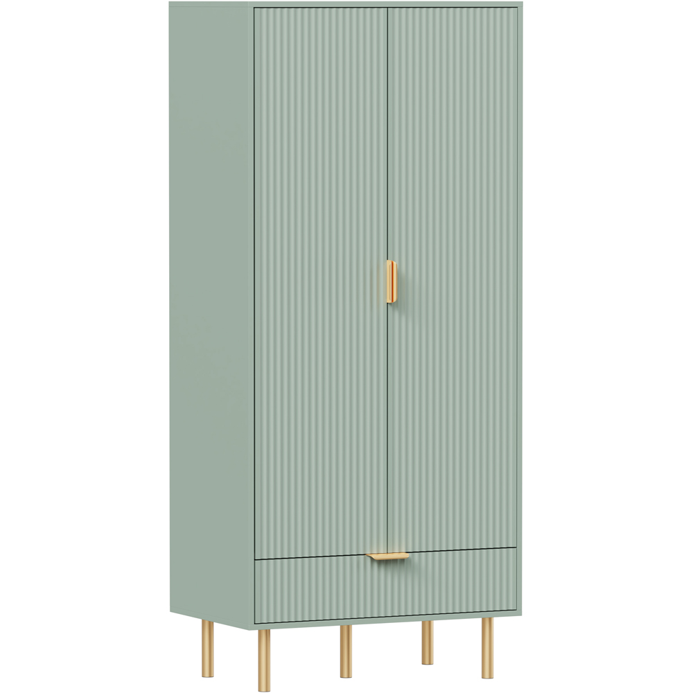 FurnitureHMD 2 Door Single Drawer Green Wave Pattern Wardrobe with Hanging Rail Image 2