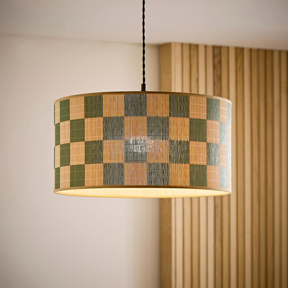 ValueLights Lori Green Check Print Bamboo Drum Easy Fit Ceiling Light Lamp Shade 45cm Image 5