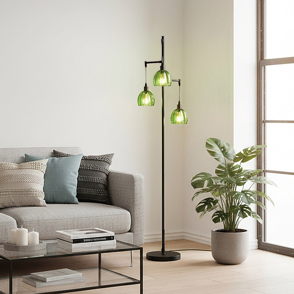 Living and Home Green Crystal Shade Black Metal E14 Floor Lamp Image 7