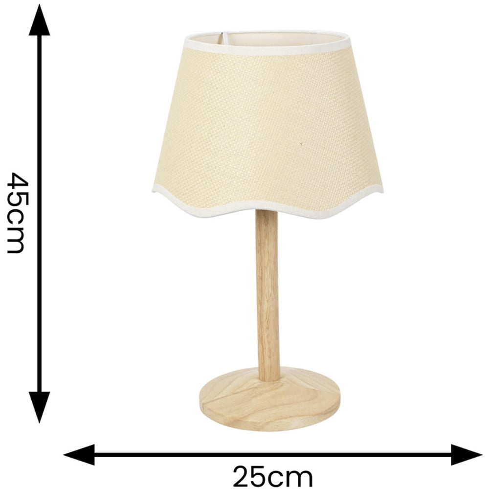 ValueLights Triston Scallop White Edge Shade Natural Light Wood Stem LED Table Lamp Image 6